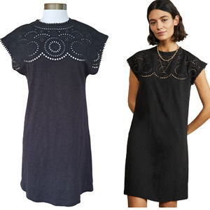 Boden Black Cutwork Jersey T-shirt Dress Size 6 Eyelet